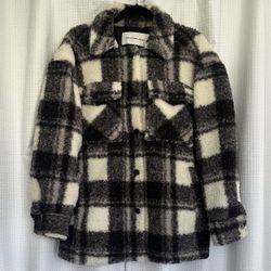 Calvin Klein Plaid Sherpa Button Up Jacket w/ front and side pockets