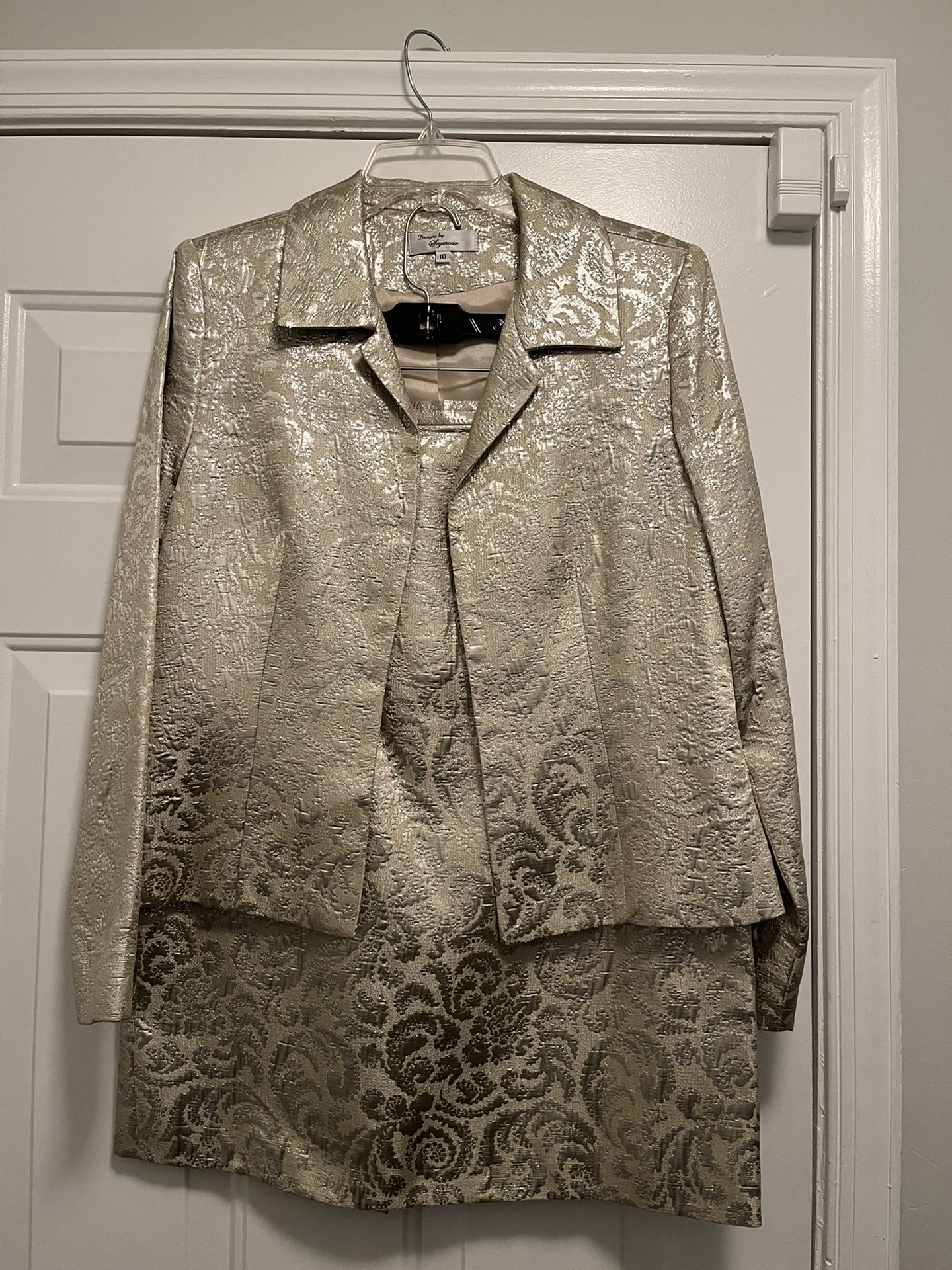2pc Champagne Brocade Suit