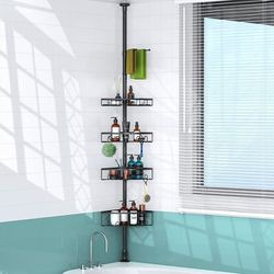 Corner Shower Caddy Tension Pole, 4 Tier Adjustable Shower Shelves