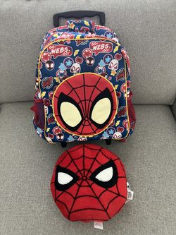 Kids Toddler Spider Man Travel Luggage Backpack & Pillow