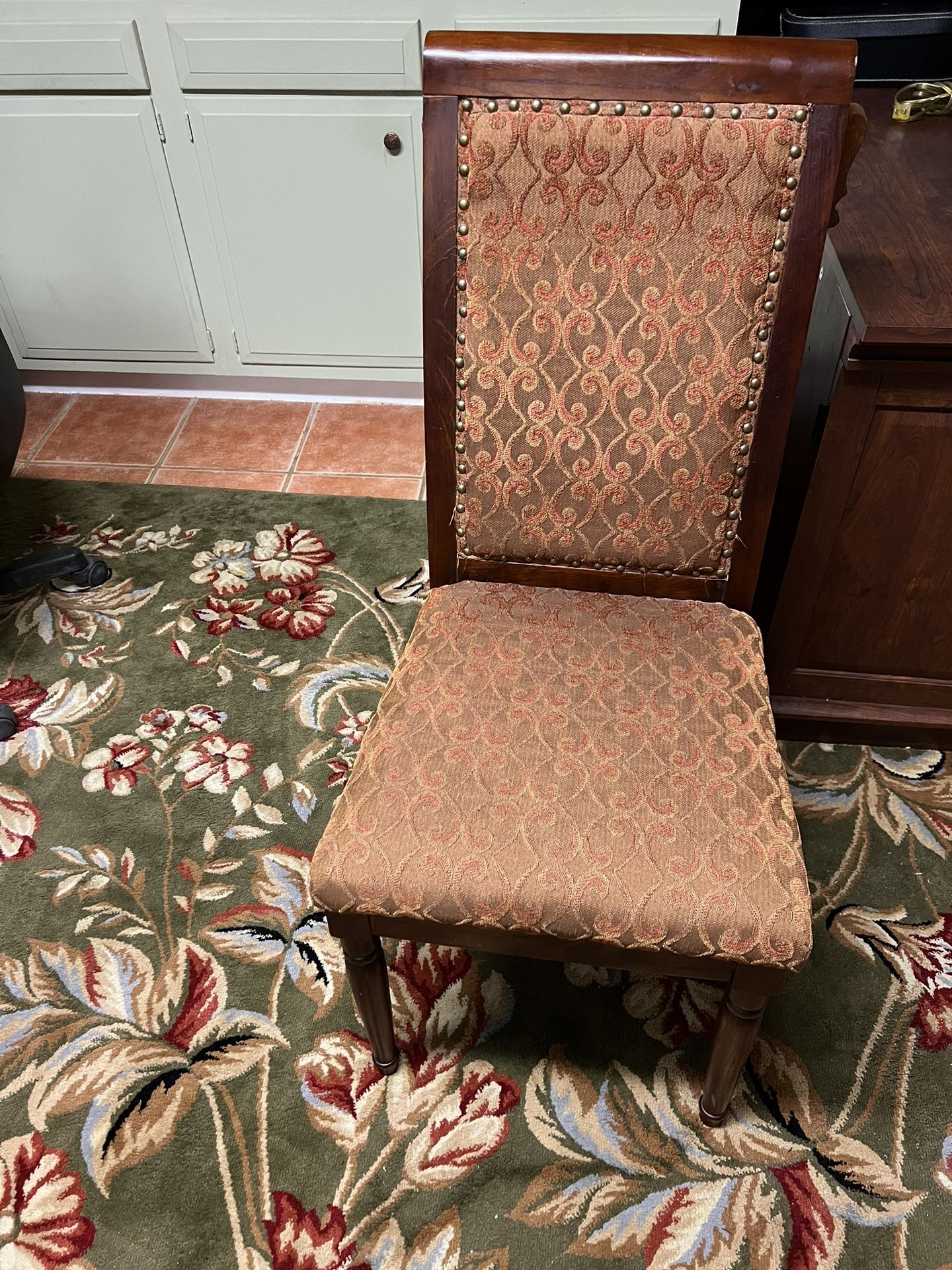 Antique Chair, Maroon, And Gold Tapestry