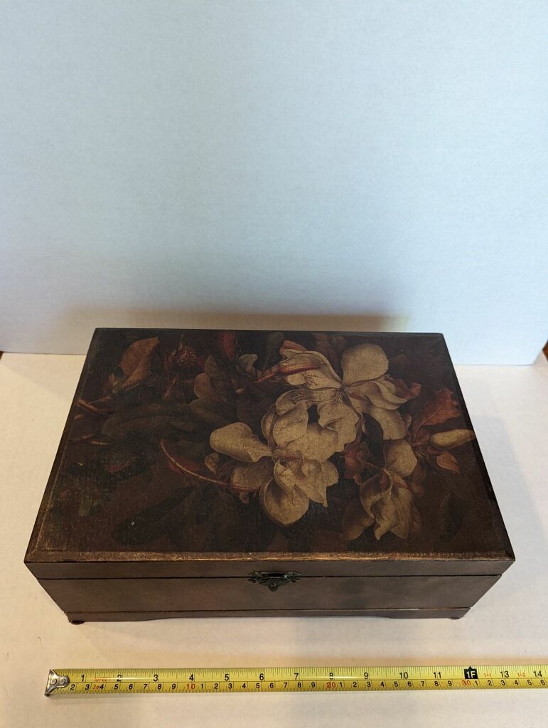 Decorative Wood Box with Magnolia On Top