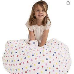 Extra Large Bean Bag Covers Only White Stars Stuffed Animal Storage Stuffed 40" Premium Cotton Canvas Chair for Toys Perfect Storage Solution for Pill
