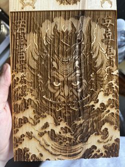 Japanese Style Demon Wood Engraving