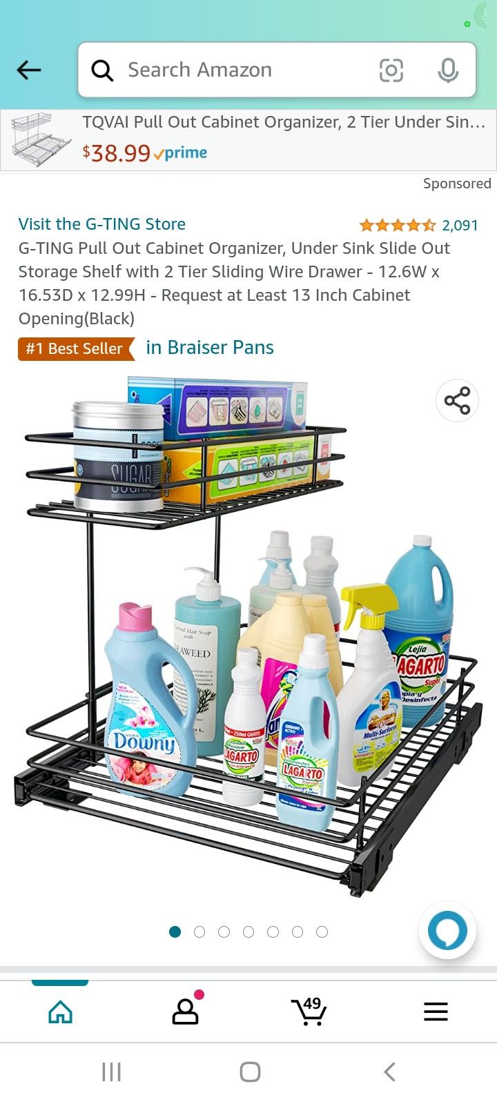 G-TING Pull Out Cabinet Organizer, Under Sink Slide Out Storage Shelf with 2 Tier Sliding Wire Drawer - 12.6W x 16.53D x 12.99H - Request at Least 13
