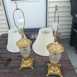 VINTAGE BRASS CRYSTAL LAMPS 