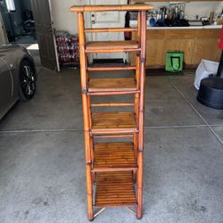 Vintage Bamboo folding etagere ladder shelf