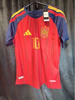 SPAIN LAMINE YAMAL #10 SOCCER JERSEY MEN M RED BLUE ADIDAS