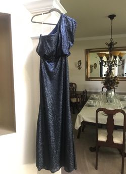Bari Jay 1655-S one shoulder sequin bridesmaid dress color Indigo size 10
