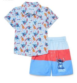 NWT boys Disney Stitch swimming trunks with matching resort button up size 4t