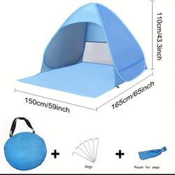 Automatic Pop-Up Beach Tent Sunshade - Portable Triangular Canopy with Carry Bag, Lightweight & Sturdy Frame for Adults, Camping, Fishing, Hiking, Pic