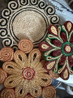 Lot of 3 Vintage Straw Trivets Pot Holders Hot Plates Decor