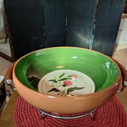 VINTAGE STANGL POTTERY THISTLE SERVING BOWL WITH CARRIER