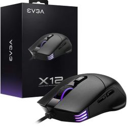 EVGA X12 Gaming Mouse, 8k, Wired, Black, Customizable, Dual Sensor, 16,000 DPI, 5 Profiles, 8 Buttons, 