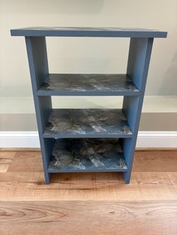 One-of-a-Kind Refurbished Solid Wood Shelf – Blue with Marble Design