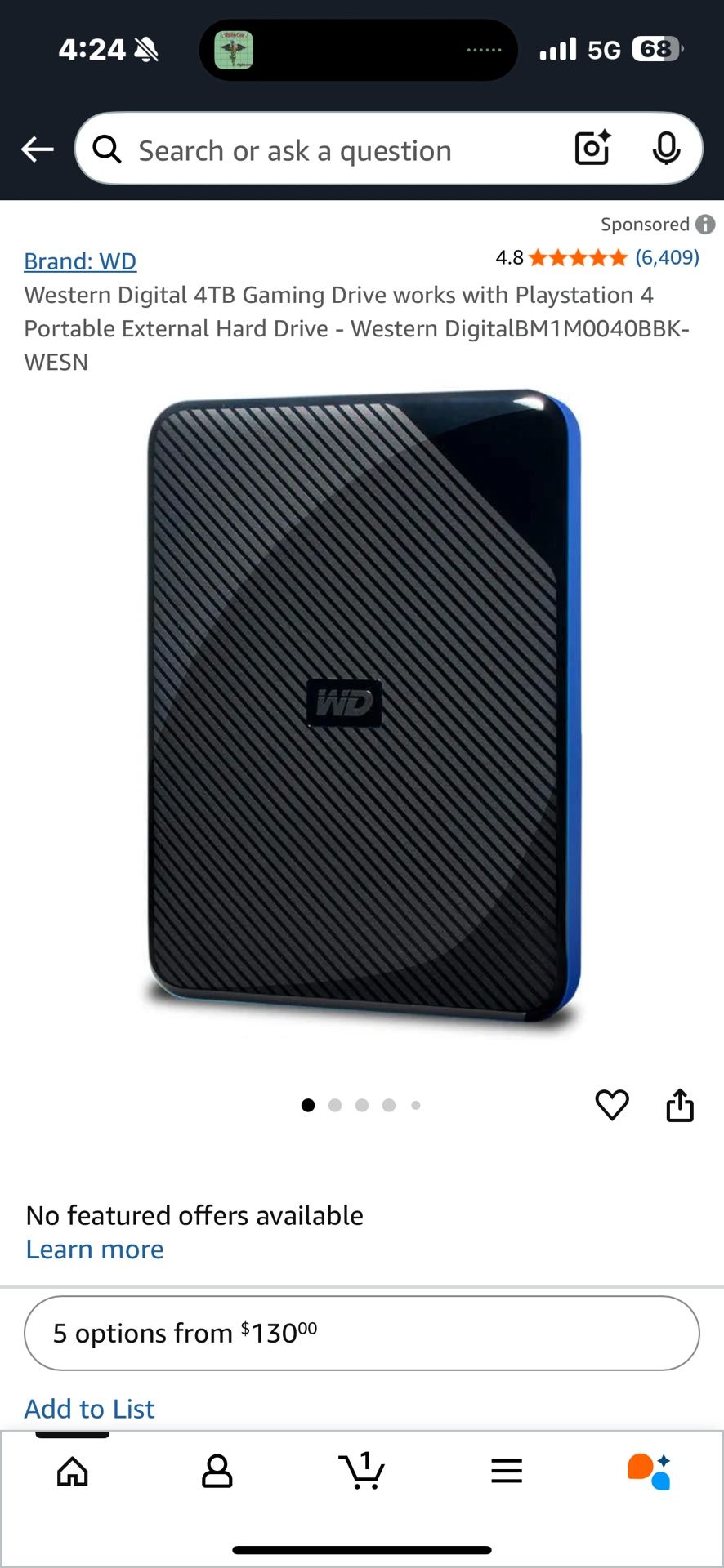 Western Digital 4TB Gaming Drive PS4
