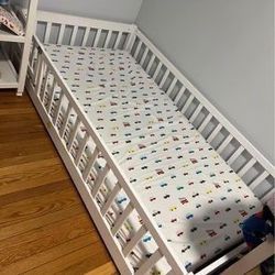 Toddler Kid’s Floor Bed Fence And Mattress