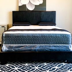 Brand New Black Queen Size Leather Bed Frame With New Mattress Set/Fast Delivery