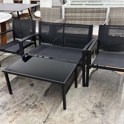 4 Piece Patio Furniture Set Modern Conversation Loveseat,Glass Coffee Table  (Black)
