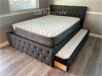 Full Twin Grey Frenchi Trundle Bed With Ortho Mattress Included!!
