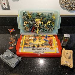 Box Full of Plastic Infantry Soldiers Cowboys Indians Various Colors Poses Sizes