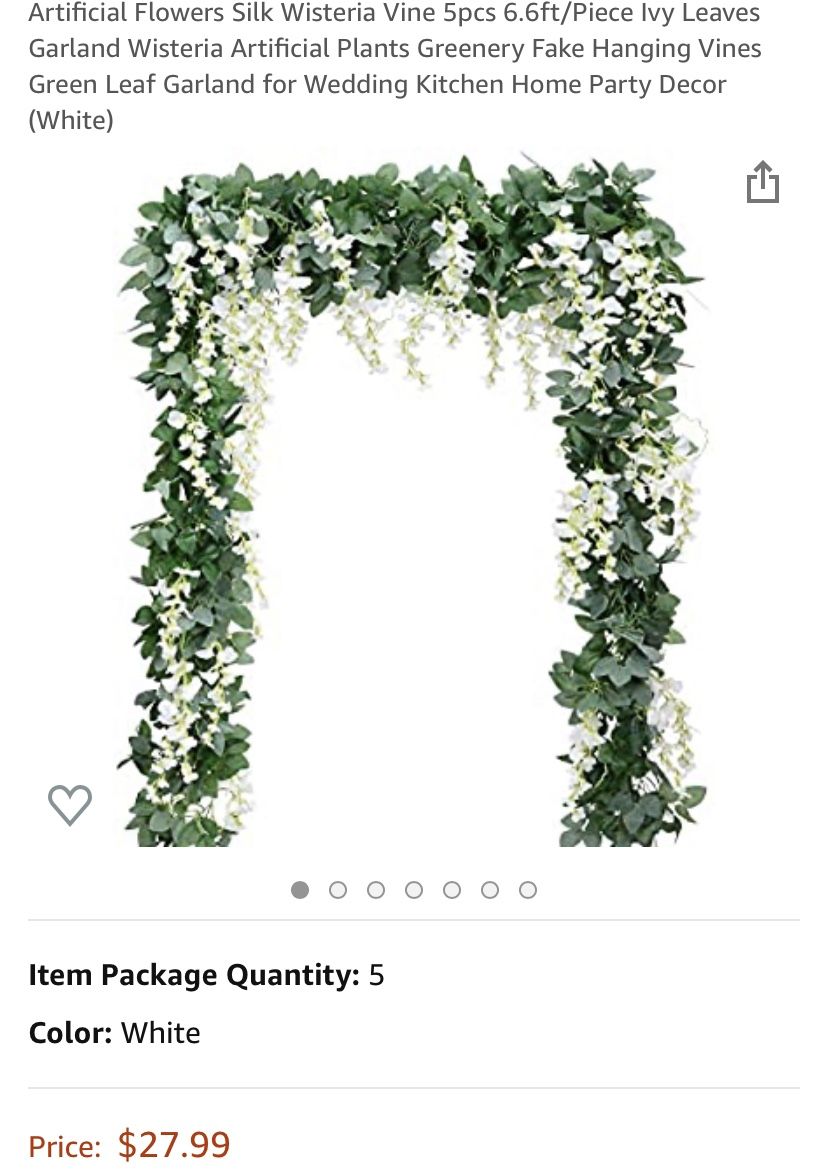 Artificial Flowers Silk Wisteria Vine 5pcs Ivy Leaves Garland Wisteria Artificial Plants Greenery Fake Hanging Vines Green Leaf Garland f