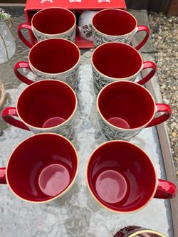 8 Red Cardinal Bird Coffee Mugs