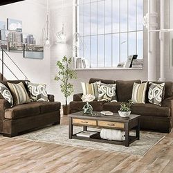Brand New Super Plush Brown Chenille Sofa & Loveseat (Pillows Included)