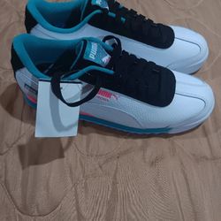 puma roma mens size 9.5  white blk teal pink Sneakers 