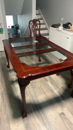 Cherry Wood Dining Table with Glass Inlays