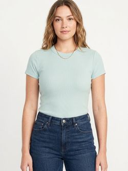 Old Navy Women’s Mint Green Ribbed Short Sleeve Crew Neck T-Shirt L