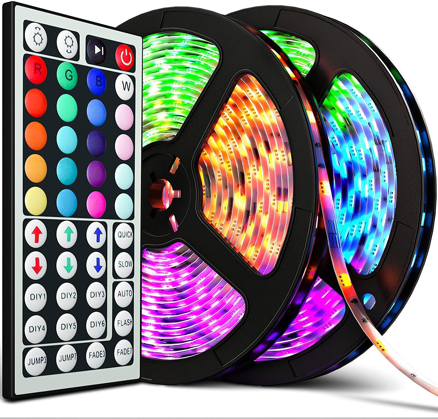 (NEW) $15 DAYBETTER Led Strip Lights 32.8ft Flexible Tape 5050 RGB 300 Color Changing Kit (44 Key Remote) 