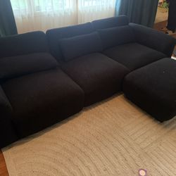 Black  Sectional Wool Modern Sectional Sofa