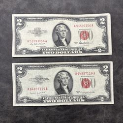 Pair 1953-A & B $2 Red Seal U.S. Notes -- HIGH GRADE VINTAGE CURRENCY! — SHIPPING AVAILABLE!!