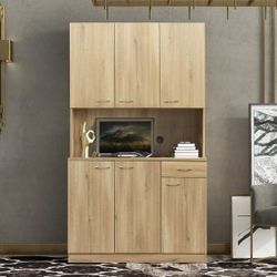 70.87" Kitchen Pantry Storage Cabinet with 6-Doors, 1-Open Shelves and 1-Drawer,Tall Farmhouse Kitchen Pantry Cabinet & Wardrobe,Freestanding Cupboard