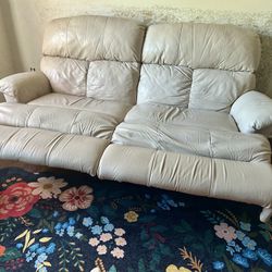 Double recliner cream leather sofa/couch