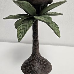 Metal Palm Tree Candle Holder – Heavy Cast Iron – 8 inch Tall – Tropical Decor