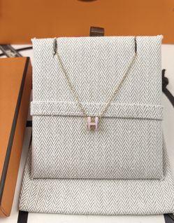 Hermes H Enamel Necklace Pink (Rose Gold)(112)47