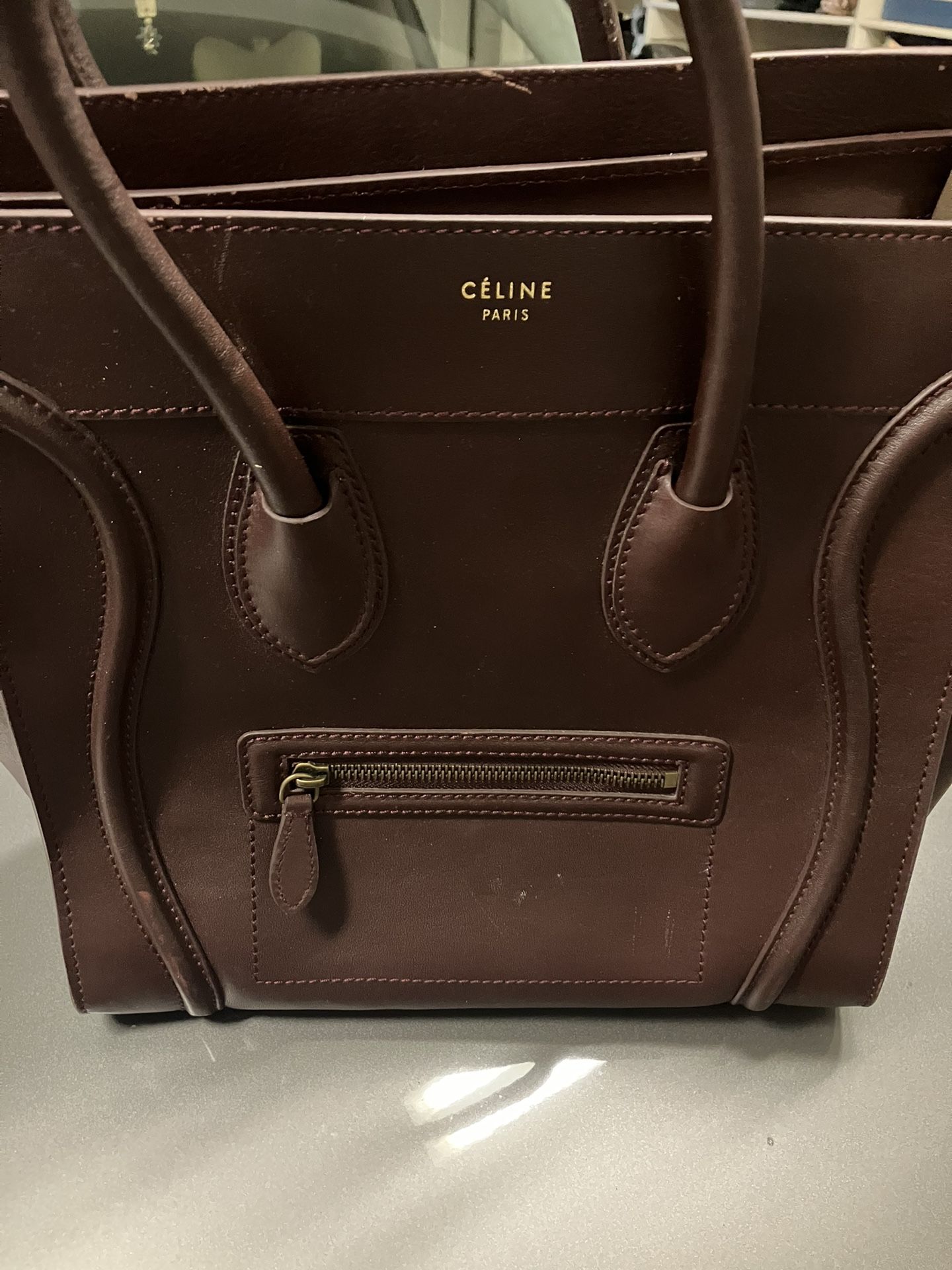 Celine Luggage leather handbag Good condition Burgundy Color, Leather