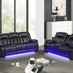 NEW💸 2PC Black Power Recliner Sofa Set w/ LED Lights