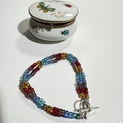 Box Butterfly Ladybug   Handpainted Porcelain  & bracelet 
