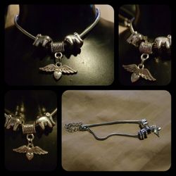 Winged heart with elephant charm anklet or bracelet