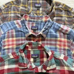 3 Patagonia ORGANIC Cotton Plaid Button Up Shirt Long Sleeve All Men’s MEDIUM