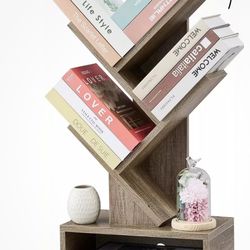 Tree Bookshelf with Drawer Bookcase, Floor Standing Book Storage Rack