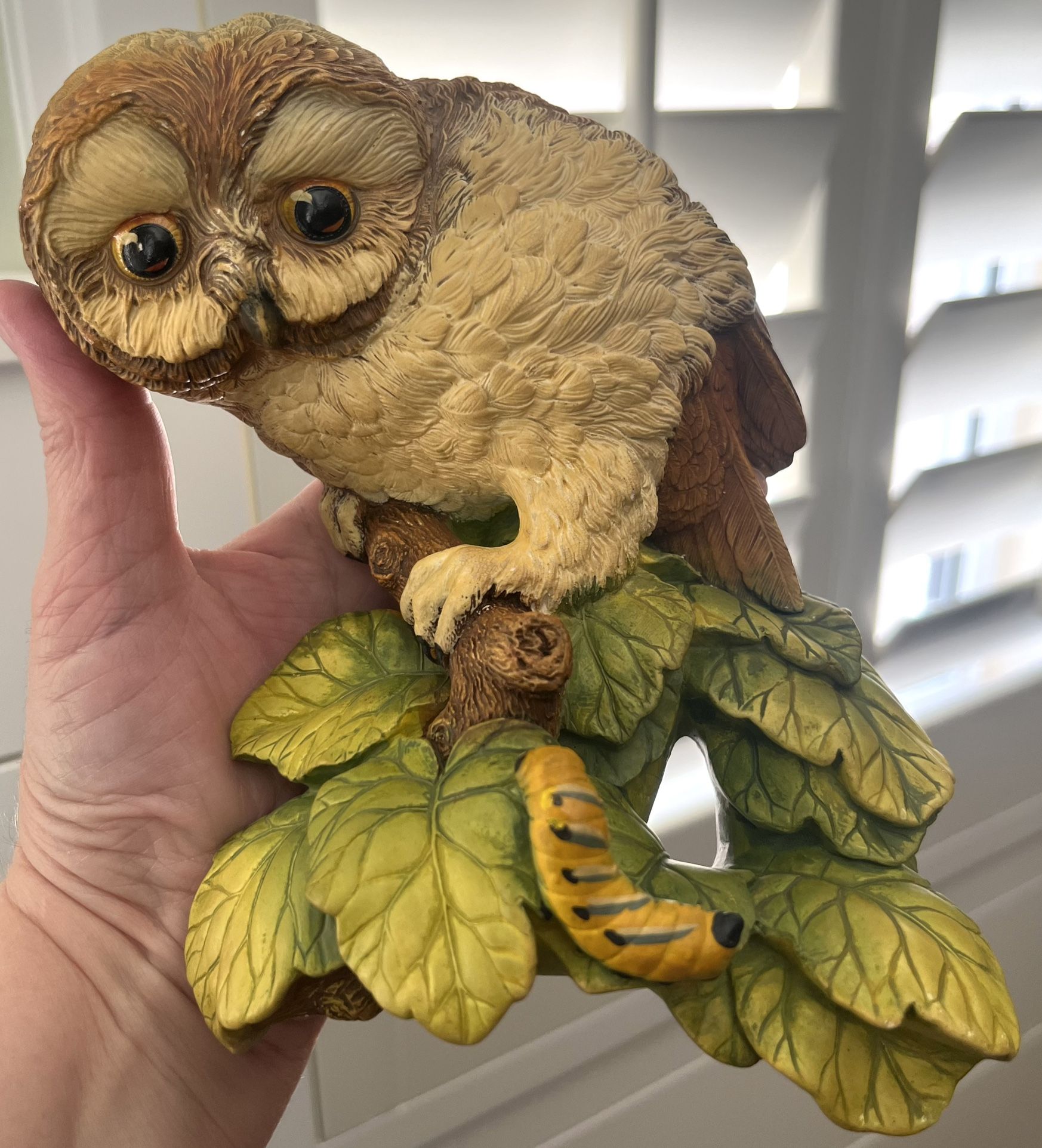 Vintage Hand Painted Bossons Chalkware Owl Owlet Wall Hanging Ornament w/ Tag