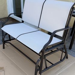 New 48 in. 2-Person Metal Patio Lounge Chair Swing Glider Bench Chair Loveseat Rocker Backyard Brown