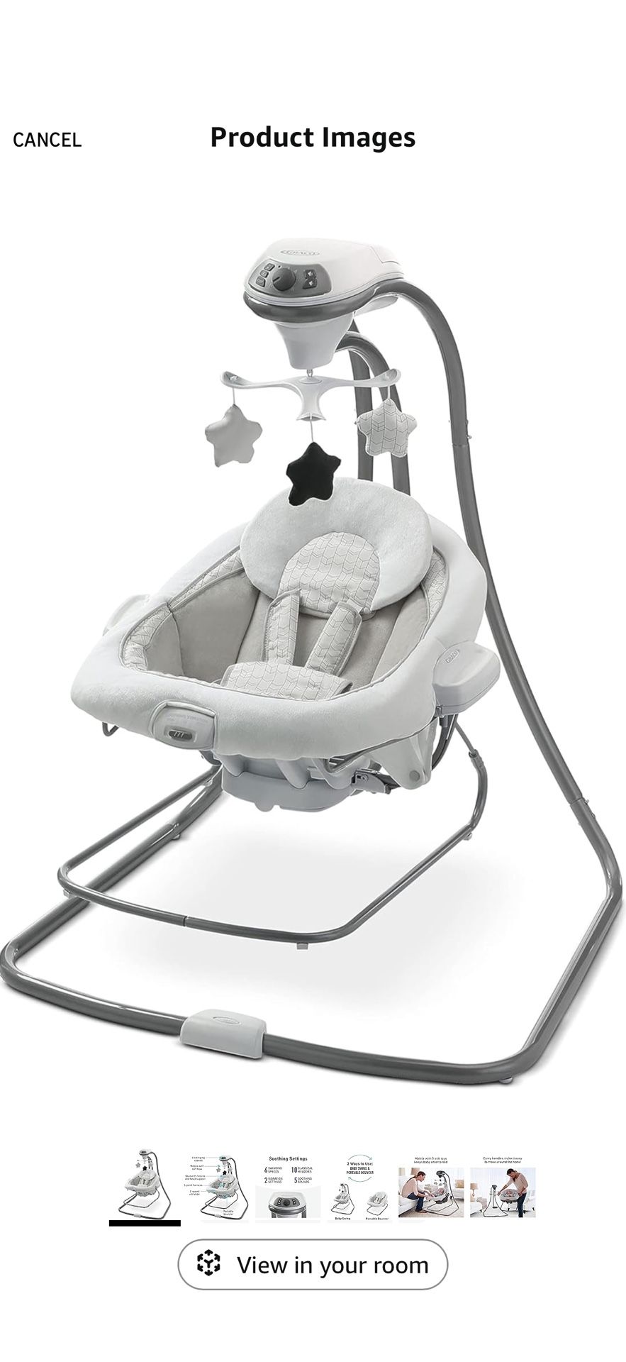 Graco DuetConnect LX Portable Baby Swing and Bouncer, Multi-Direction Baby Bouncer Seat, Multiple Swing Speeds,