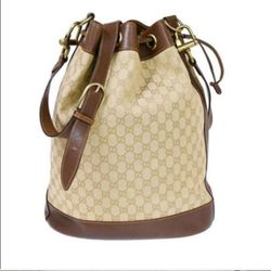 Authentic Gucci GG Monogram Supreme Large Drawstring Bucket Crossbody Bag