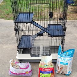 Cage and food and Bedding