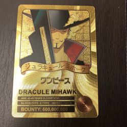 24k Gold Foil Plated Dracule Mihawk One Piece Anime Card